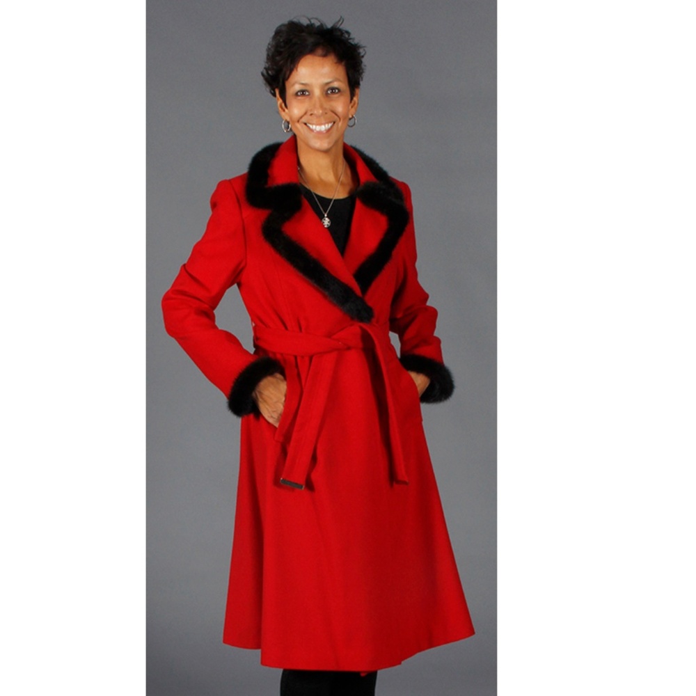 Red 100% Cashmere Coat with Mink Fur